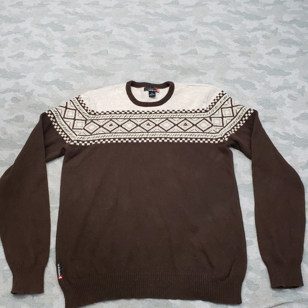 Quiksilver Sweater Mens XL Brown Pullover Long Sleeve Y2K Geometric